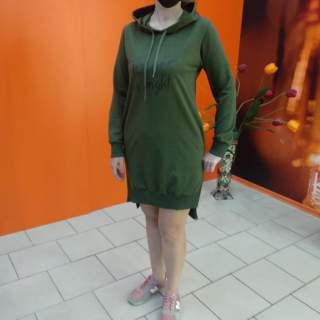 Трикотажное спортивное платье с капюшоном хаки