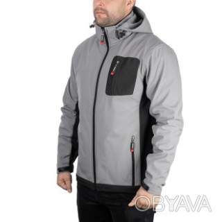Куртка SOFTSHELL світла сіро-чорна, з капюшоном, тришарова