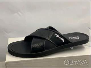 Кожаные мужские шлепанцы Prada.Шлепанцы мужские.