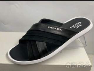 Кожаные мужские шлепанцы Prada.Шлепанцы мужские.