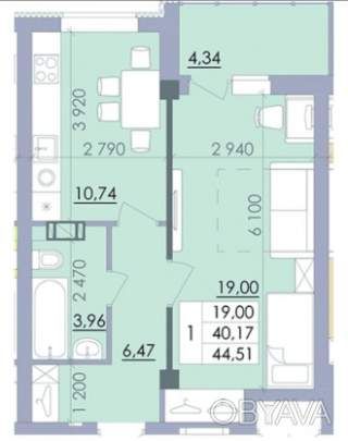 1-комнатная квартира, 45 м.кв.