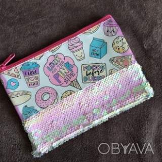 Яскрава косметичка, пенал текстиль з паєтками для дівчат