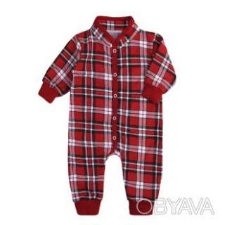 Ромпер ясельний "Клітинка" 2.0 футер, Червоний, 80 (1 рік)