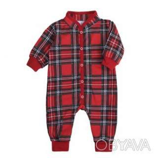 Ромпер ясельний "Клітинка" 2.0 футер, Бордовий, 68 (6 міс)