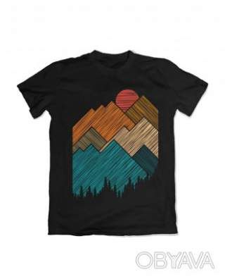 Футболка базова унісекс "Скелі, сонце та дерева", Чорний, M