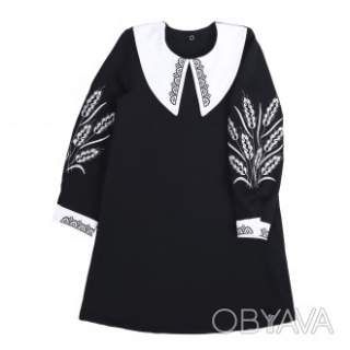 Сукня дитяча "Колоски" з вишитим комірцем та рукавами, Чорний