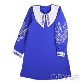 Сукня дитяча "Колоски" з вишитим комірцем та рукавами, Електрик