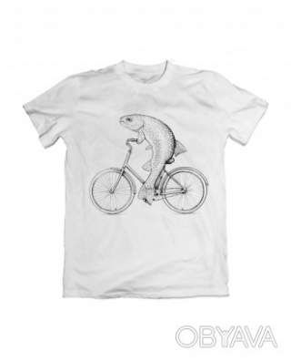 Базова футболка унісекс "Пструг та байк", Білий, M