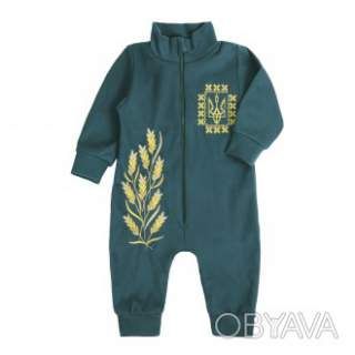 Ясельний ромпер з вишивкою "Колоски", Смарагдовий, 74 (6-12 міс)