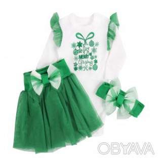 Комплект для дівчинки "Подарунок" + фатин, Зелений, 68 (6 міс)