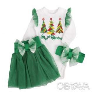 Комплект для дівчинки "Перше Різдво" + фатин, Зелений, 80 (1 рік)