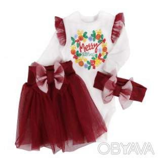 Комплект для девочки "Віночок" + фатин, Бордовий, 68 (6 міс)