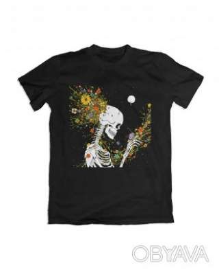 Базова футболка унісекс "Скелет з квітами", Чорний, M