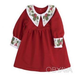 Сукня для дівчинки "Омела" з вишитим комірцем, Червоний