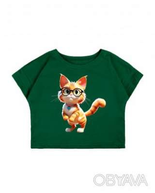 Футболка дитяча oversize з принтом "Котик", Зелений, 104 (4 роки)