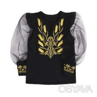 Вишиванка для дівчинки "Колоски" фатиновий рукав, Чорний