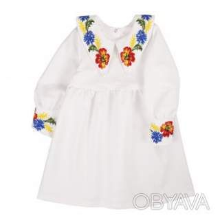 Сукня дитяча "Весна" з вишитим комірцем та манжетами, Молочний