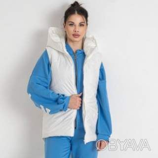 Жилетка жіноча довга безрукавка капюшон блискавка біла