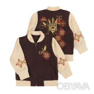 Флісовий комбінований дитячий бомбер "UA", Шоколад, 116 (6 років)