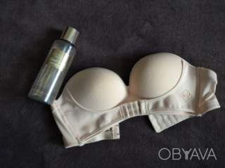 Новий бежевий бюстгальтер пуш-ап на силіконових смужках, без бретелей