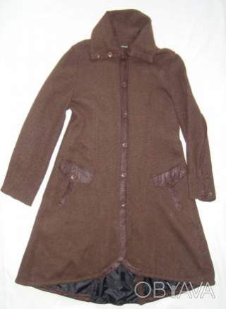 Коричневе вовняне вінтажне пальто від Аnimale зі шкіряними деталями 48-50